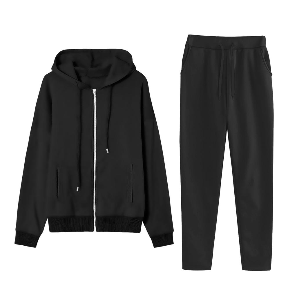 Women's Fashion Solid Color Pullover Casual Fresh Long Sleeve Hooded Sweatshirt Set