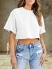 Womens Drop Shoulder Crop Top Short Sleeve Y2K Summer Basic Tee