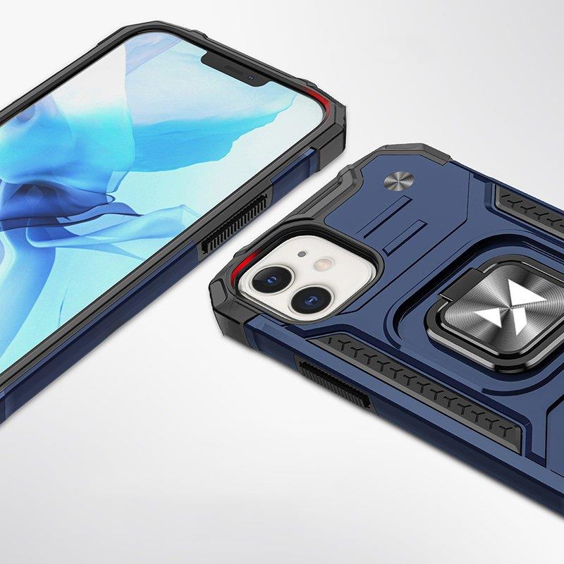 Armored Case Cover for iPhone 14 Plus Magnetic Holder Ring Armor Blue