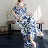 DIMANAF 2025 Summer Plus Size Dress Basic Women Casual Loose Vintage New Long Oversized Flower Dress Maxi