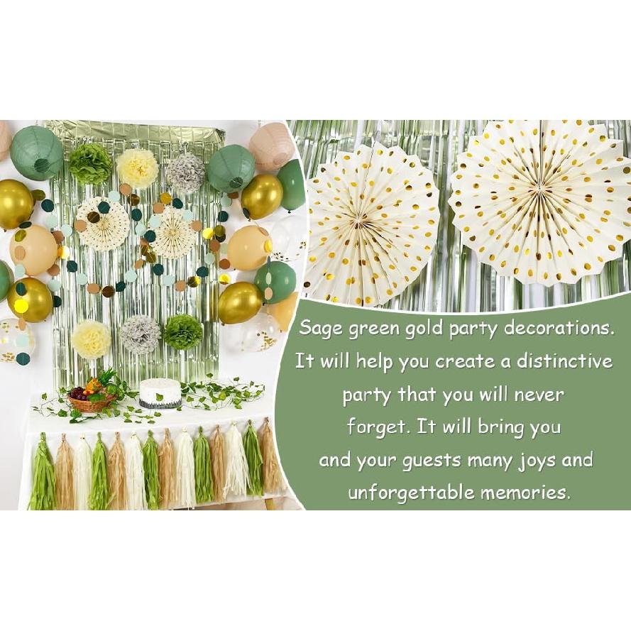 Bridal Shower Decorations Sage Green Party Decorations Bridal Shower Balloons Paper Pompoms Fringe Curtain for Wedding Bachelorette Bride To Be Party