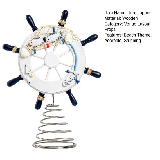 Nautical Ship Steering Wheel Tree Topper Wooden Steering Wheel Christmas Treetop Ornament with Shells Ropes And Fish for Beach Theme Home Decor