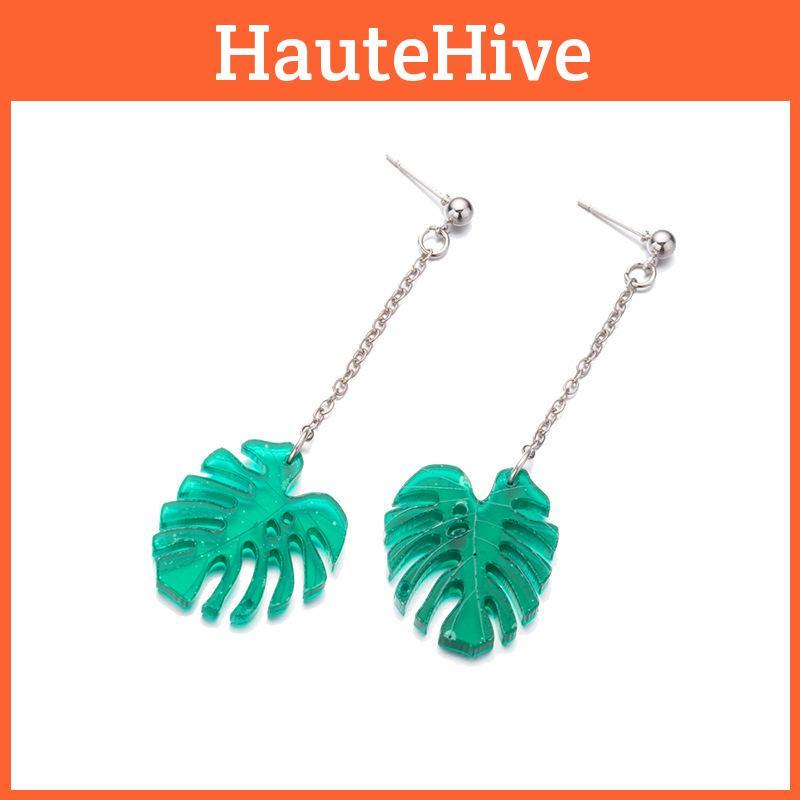 Stylish Oversized Green Leaf Earrings Trendy Minimalist Jewelry For Women