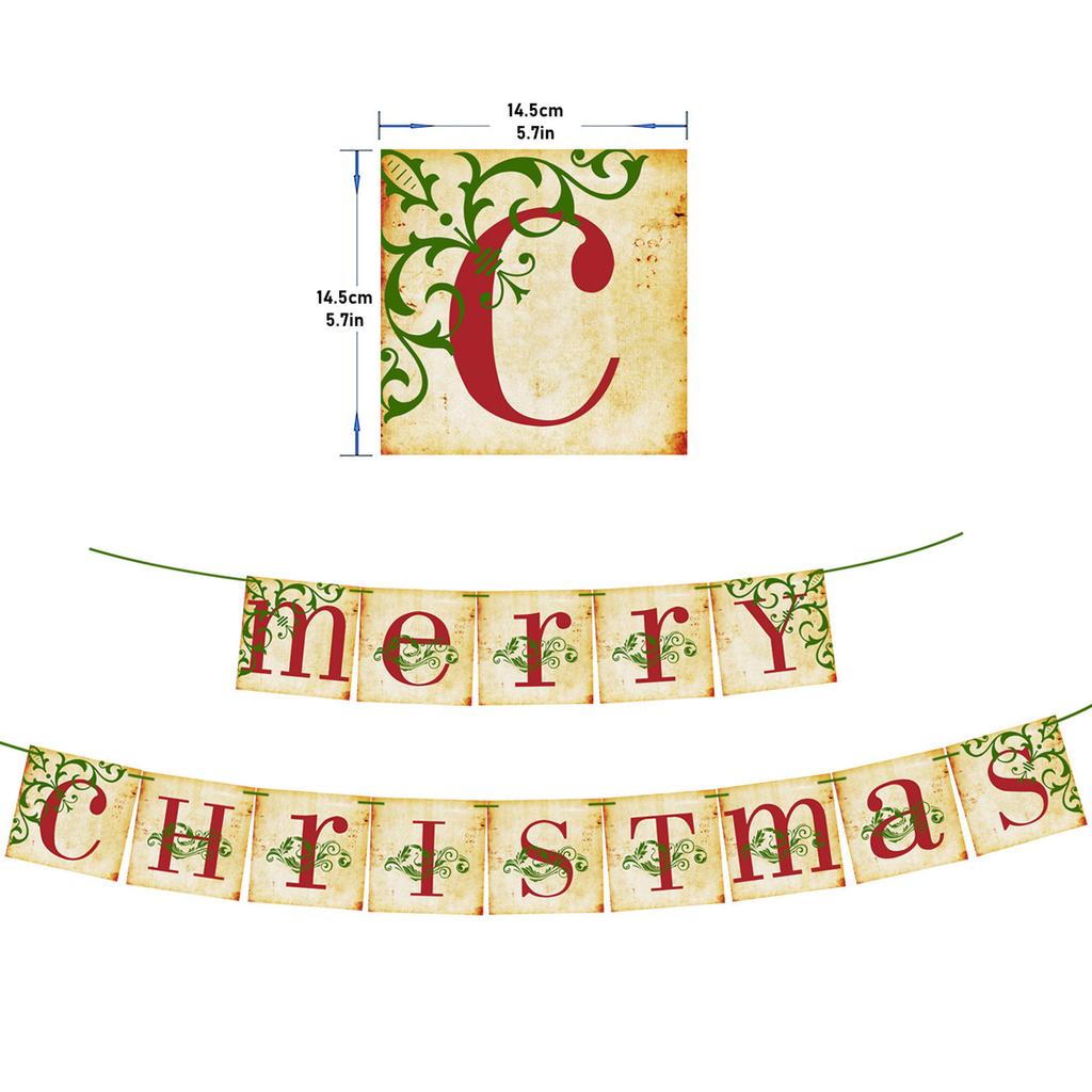Vintage Merry Christmas Letter Banner 2Design Traditional Vintage Victorian Style Bunting Garland Xmas Holiday Decor for Party