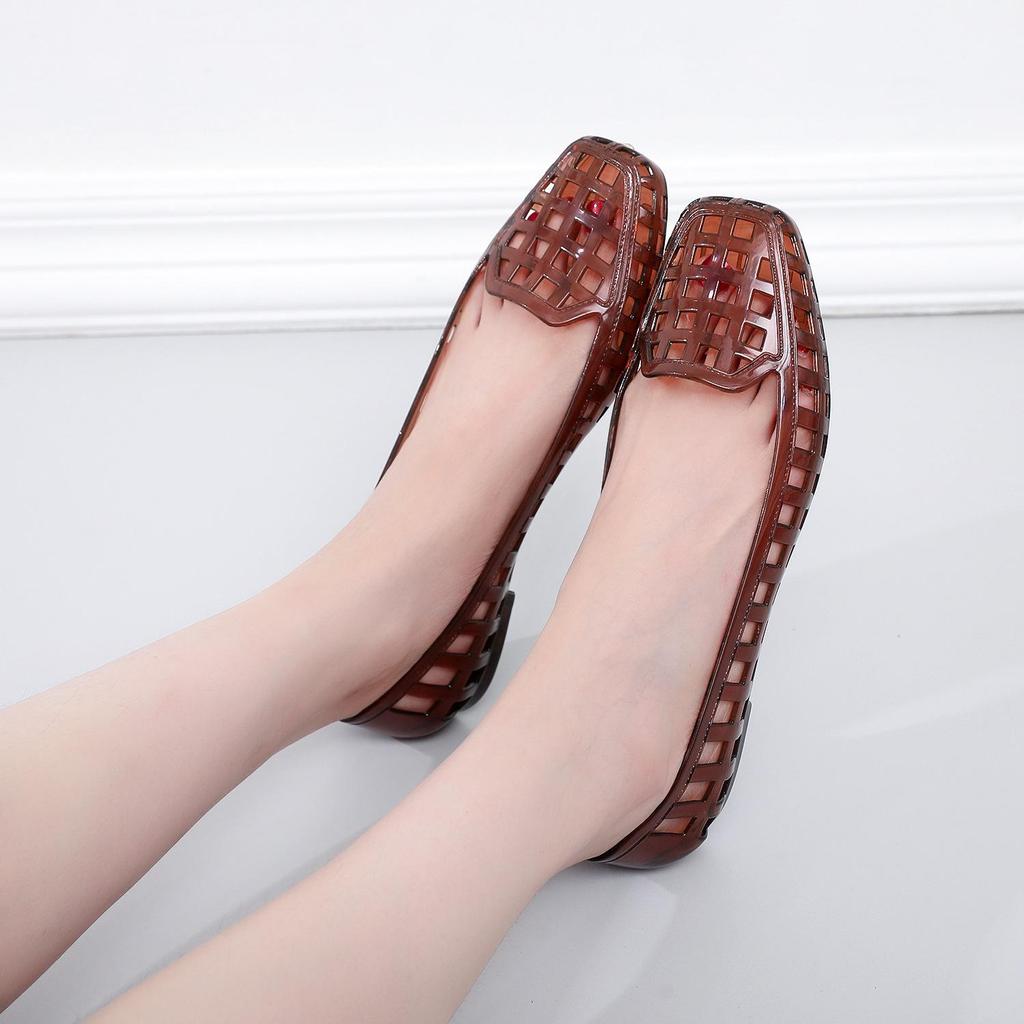 Korean-Style Square Toe Low-Cut Transparent Slip-On Women's Sandals