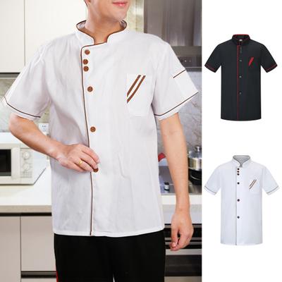 Chef Top Unisex Kapsa Lehká Pohodlná Stojánek s krátkým rukávem Límec Catering Prodyšná Snadno omyvatelná Košile šéfkuchaře do práce