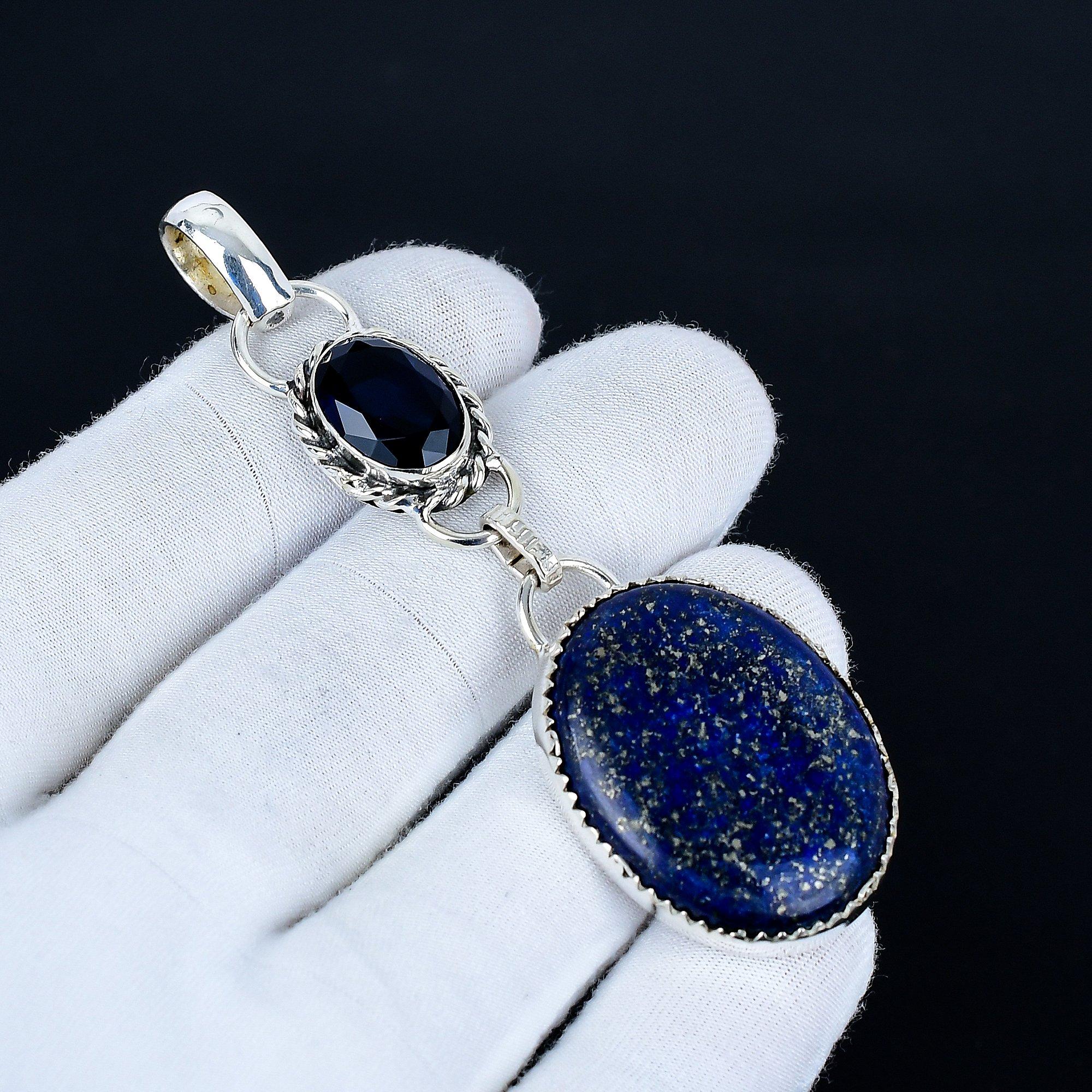 

Lapis Lazuli Pendant, 925 Sterling Silver Handmade Jewelry, Blue Sapphire Silver Pendant, Party Wear Jewelry For Women s, Pendant Anniversary Gift 8 Cm синій