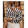IHUASU Herbst Winter Langarm Kette Neckholder Print Knopfverziertes Oberteil Damen