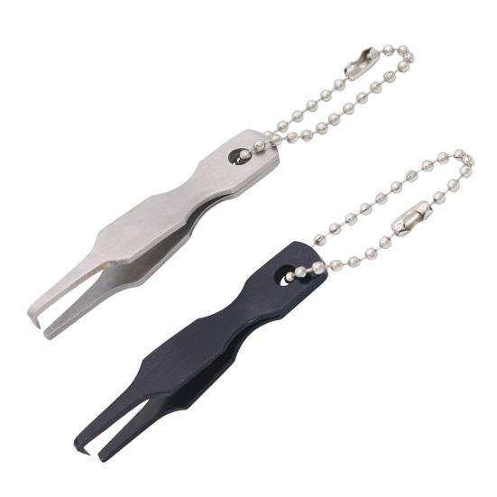 Ringöffner aus Edelstahl mit Perlenkette, tragbares Werkzeug zum Öffnen von Ringen mit Doppelschlaufe, Angelzubehör für den Außenbereich