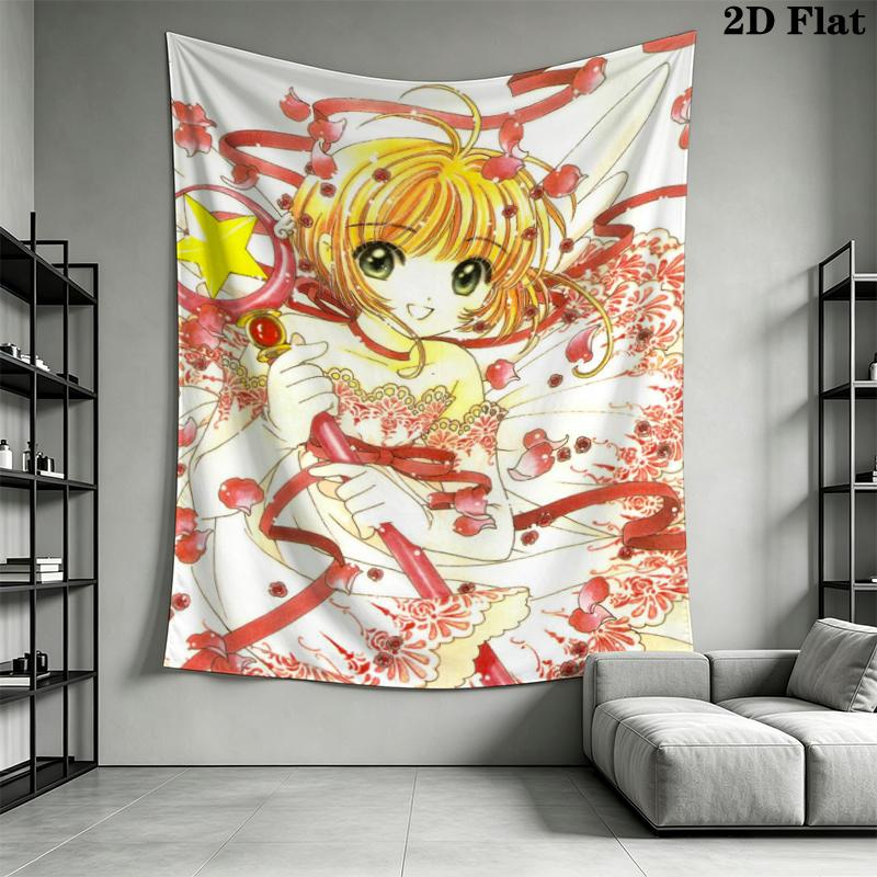 Cardcaptor Sakura Wall Tapestry Aesthetic Wall Hanging Printed Fabric Blanket Decorative Tapestries for Bedroom Living Room Home Decor