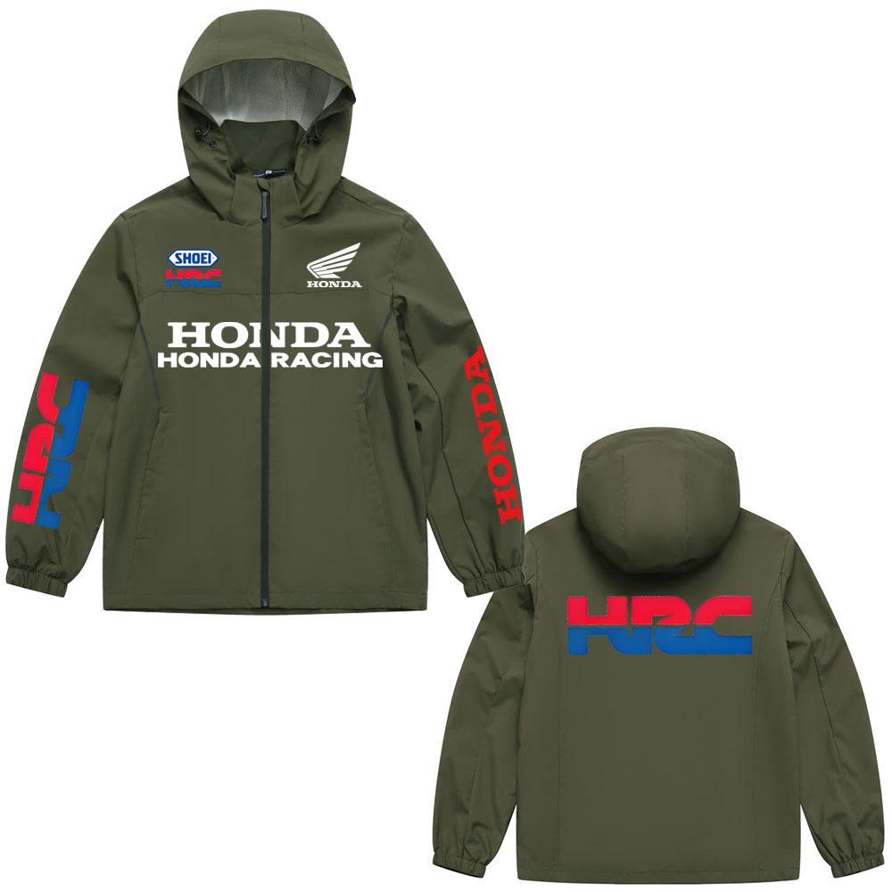 Men And Women Honda print Waterproof down Outdoor lightweight for hiking Jacket Motorcycle Riding Sports Zipper Hooded Clothing