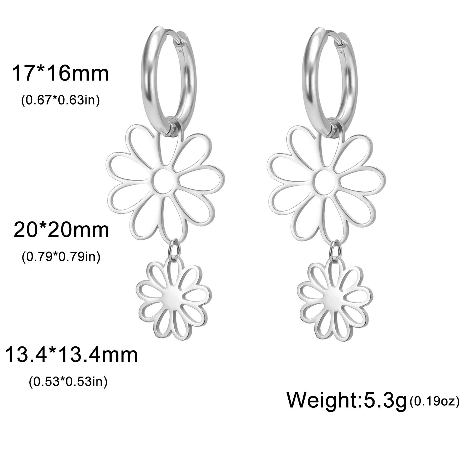 

Hollow Solid Nine petal Flower Pendant Stainless Steel Earrings For Women s Fashion Hoop Bohemian Birthday Gift Jewelry