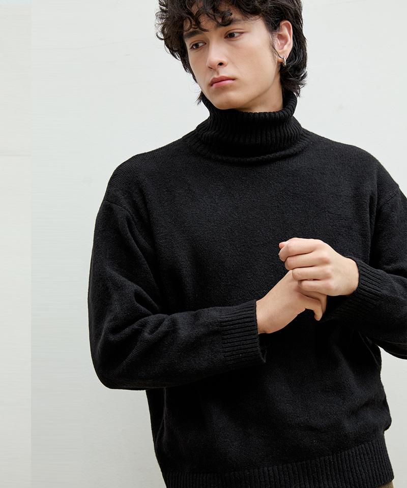 Nod You Soft Cashmere-Like Turtleneck Long Sleeve Knit Sweater [Black] L