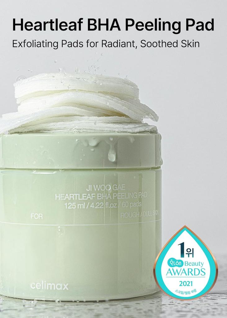 Celimax Ji Woo GAE Heartleaf BHA Peeling Pad, 60 Pads, 4.22 Fl Oz (125 Ml)