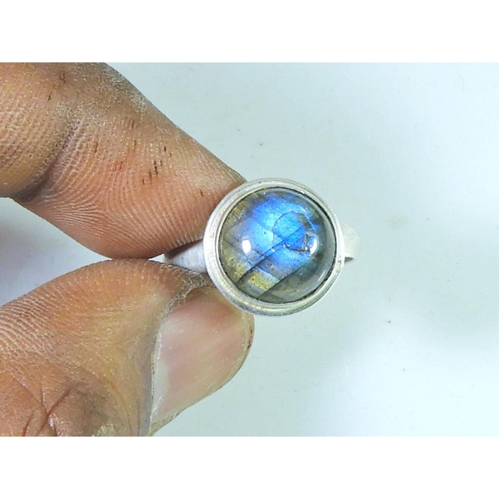 Round Labradorite Ring US-8 Solid 925 Sterling Silver Chunky Gemstone Ring MK-11