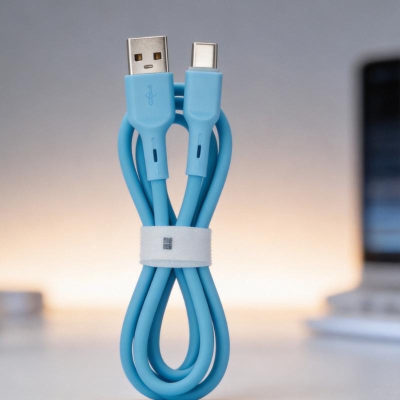 Silicone USB C Charging Cable, USB A to USB C Data Wire Line, 1 Meter Soft Cord for Travel Desk and Bedside Charging