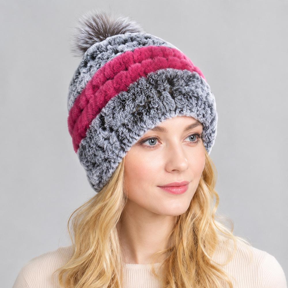 New Luxury Knitted Real Genuine Fox Fur Hats Women Beanies Solid Rex Rabbit Fur Caps Winter Lady Party Fashion Fur Hat Skullies