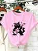 Rock Cat T-Shirts,Grunge Punk Tee Aesthetic,Abstract Guitar Women's Tee Shirts,Music Lover Gift,Quirky Animal Graphic T-Shirts