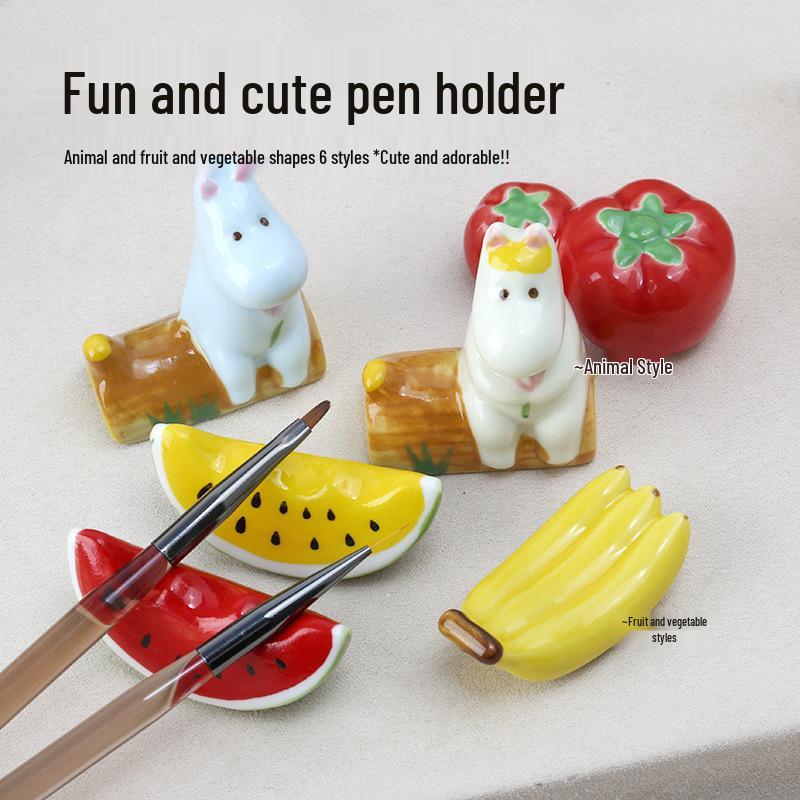 Cute Cartoon Nail Art Pen & Brush Holder - Hippo, Watermelon, Banana Design