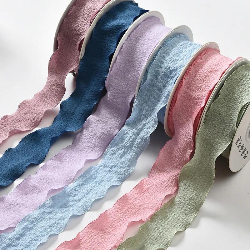 1PC 10 Yards Fishtail Yarn Ribbons 2.5cm Wave Edge Pleated Gifts Packaging Material Gift Wrapping Bouquets Chiffon Ribbon