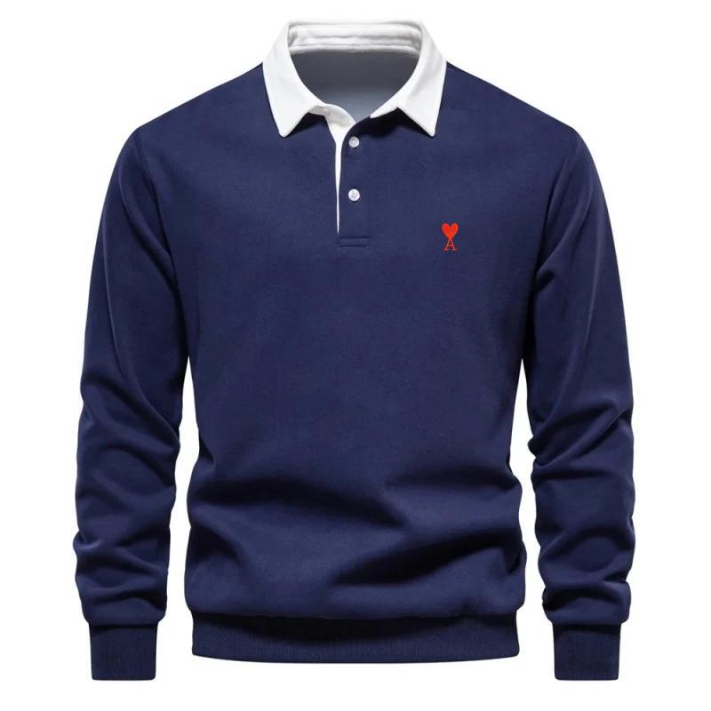 2026 Embroidered Men s Pure Cotton Long Sleeved Polo Shirt for Autumn and Winter S