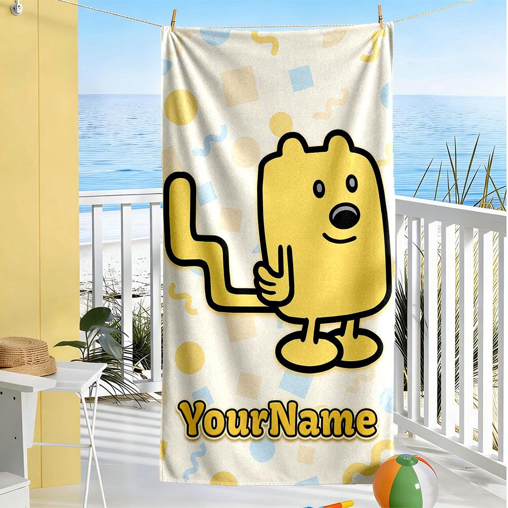 Wow! Wow! Wubbzy Customizable Name Beach Towel Quick-Dry Soft Microfiber Ideal for Travel Outdoor Swim Pool Yoga Surf Camping Hiking Gym Gift Holiday