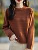 Women's Korean Style 100% Wool Round Neck Knit Sweater, Autumn/Winter Casual Loose Fit Base Layer Top