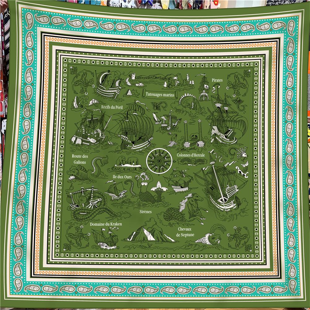 POBING 30% Silk 70% Cashmere Scarf Women Hand Rolled Horse Print Square Scarves Wraps Bandana Big Hijabs Female Foulard 135CM