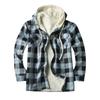 Men's Quilted Lined Button Down Plaid Shirt Add Velvet To Keep Warm Jacket With Hood