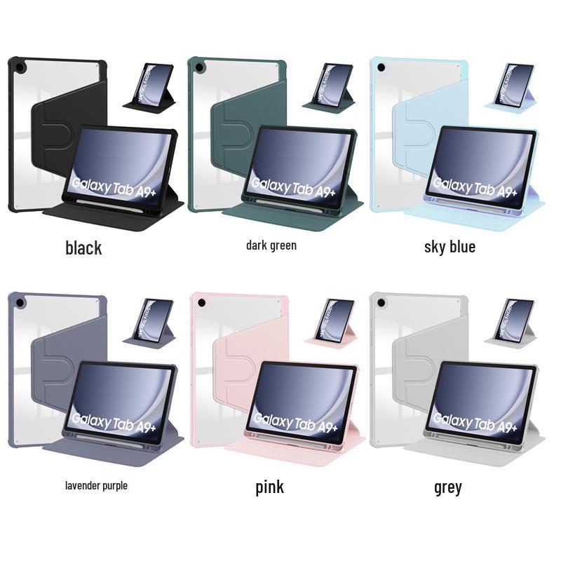 Samsung A9+ Case with Rotating Acrylic Pen Slot, Transparent Ultra-thin Leather Stand