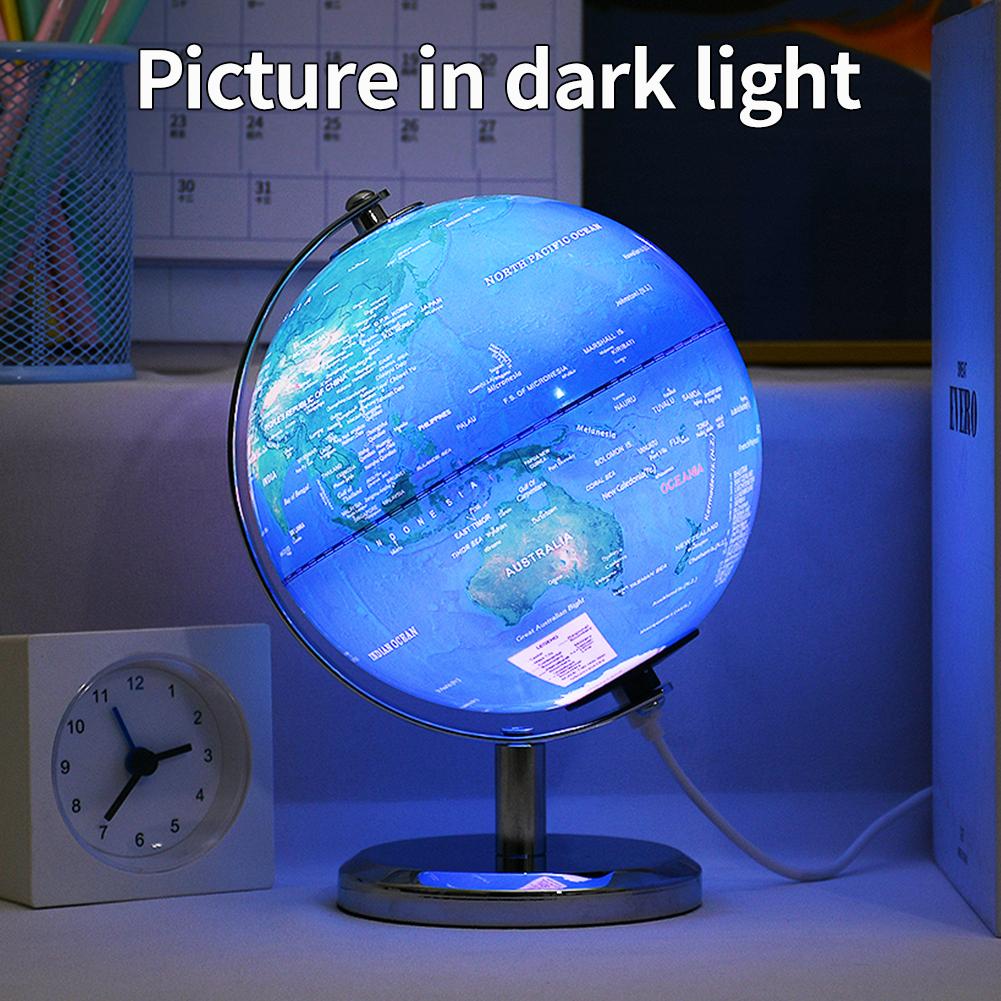 14CM Metal Frame Plastic Geography Education Globe Earth World Map Globe Light Lamp for Decor Kids Teaching Tool