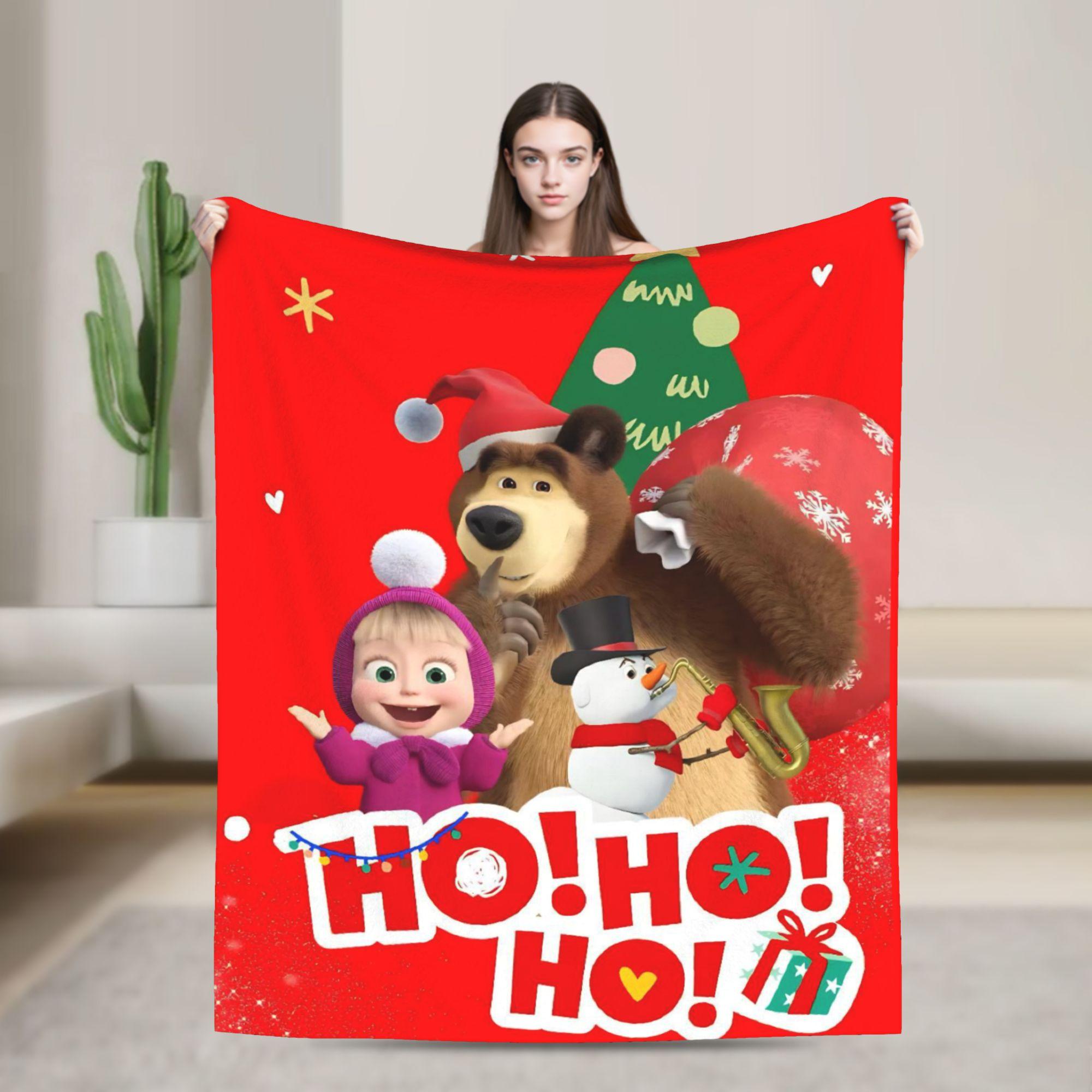 

Cartoon M-Masha And Bear Blanket Warm Funny Plush Throw Blanket For Home Decor Travel Office Flannel Bedspread Bed Cover 75cmx90cm