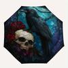 Gothic Raven and Skull Stained Cute Wall Art Decor Umbrella, Portable 3-Fold Compact Umbrella for Men & Women R126
