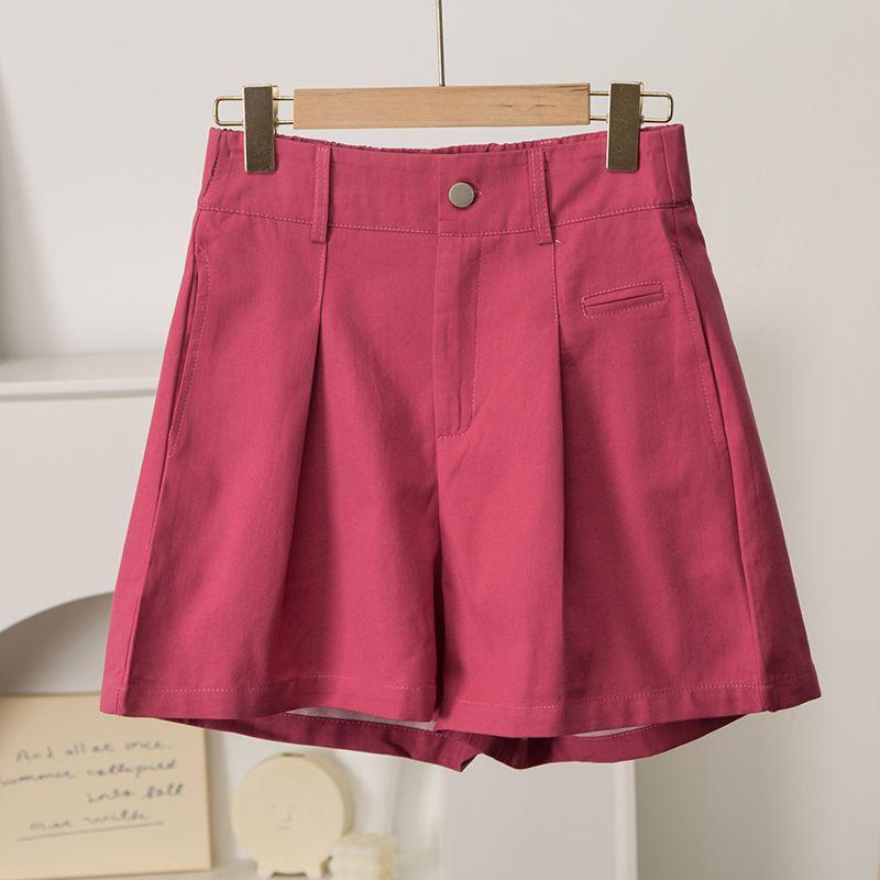 

[66 Preferred] Pure Cotton% High Waist | Crisp Version Not Soft Collapse/Elastic Loose Slim Looking A- line Shorts Female Rose Red M