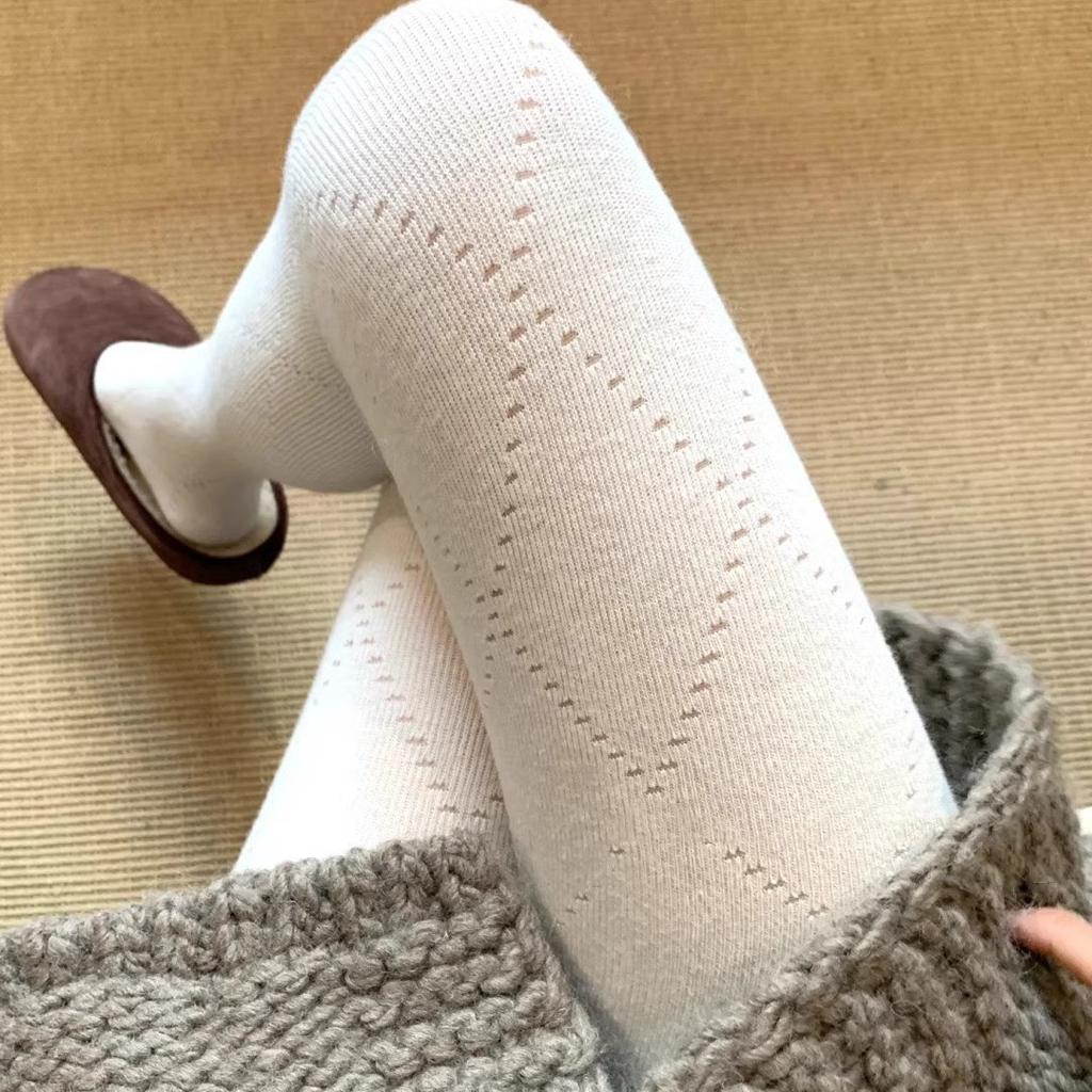 Rhombus Hollow Gray Pantyhose Women'S Autumn And Winter Thickened High Elastic Can Not Drop Gear Durable And Thin White Leggings
