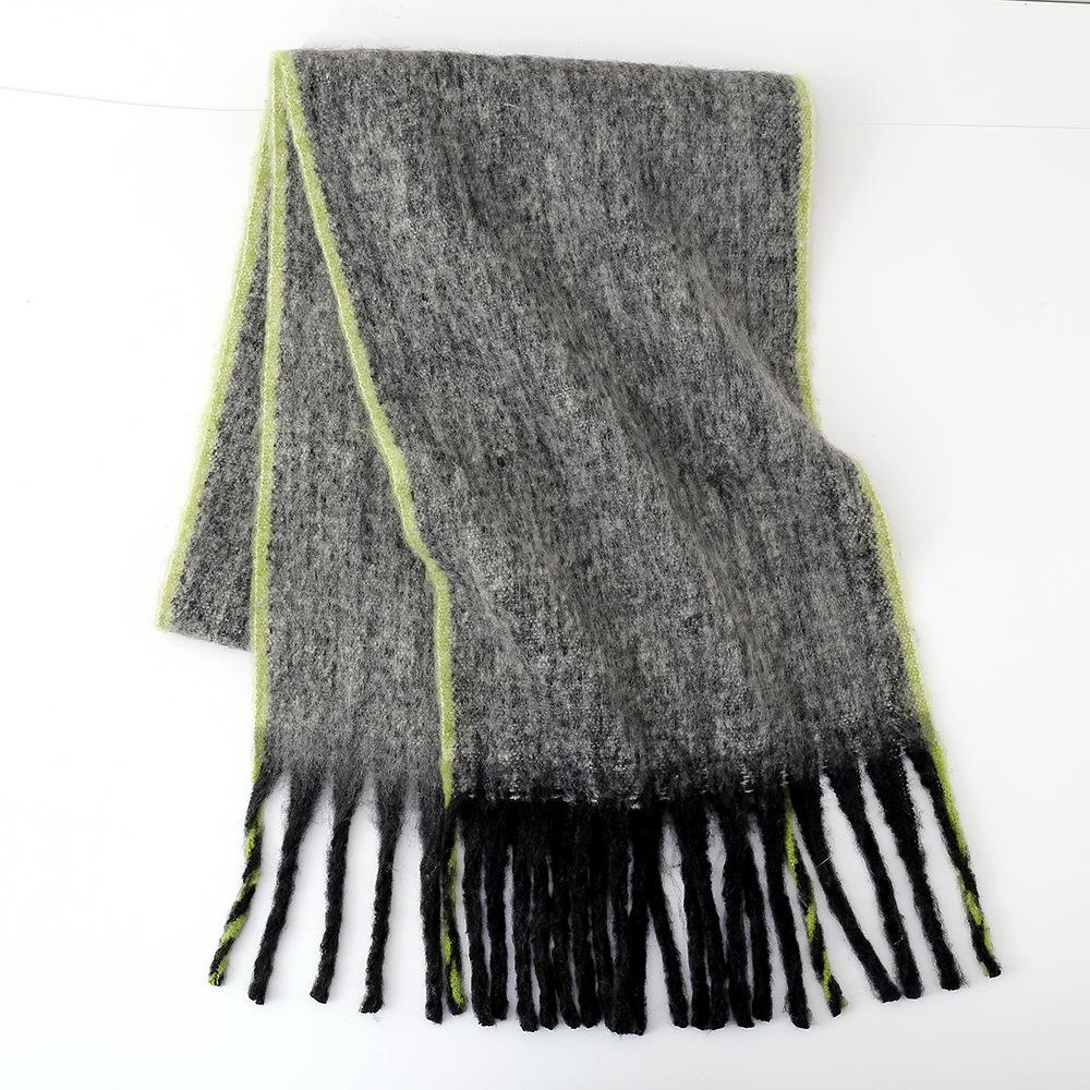 Solid color wicker edge beard mohair scarf women's winter thickened loop yarn warm student shawl