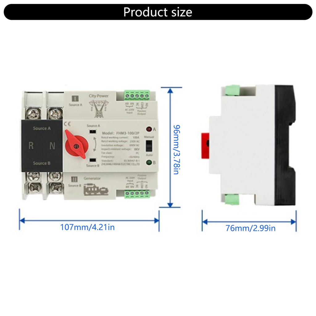 2P 100A Double Power Automatic Transfer Switch Electrical Selector Switches Generator Changeover Switch Enduring