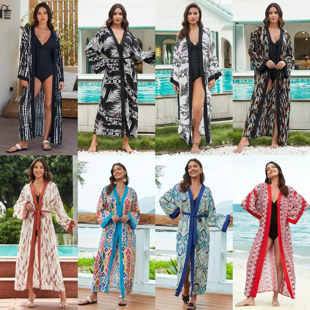 2024 European-American Rayon Beach Cover-up Cardigan: Bikini Swimsuit Sunscreen Shirt