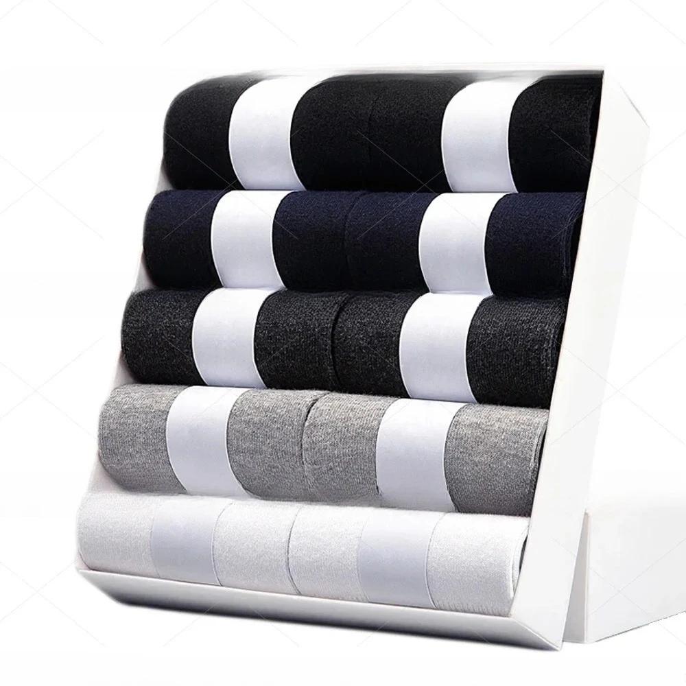 5 10 Pairs Men Socks Cotton Blend Black Business Casual Soft Breathable for Spring Summer Autumn Winter Size 6-13