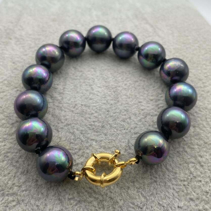 

Новый горячий редкий огромный 12-миллиметровый браслет из натуральной радуги черного цвета с круглым жемчугом Южного моря