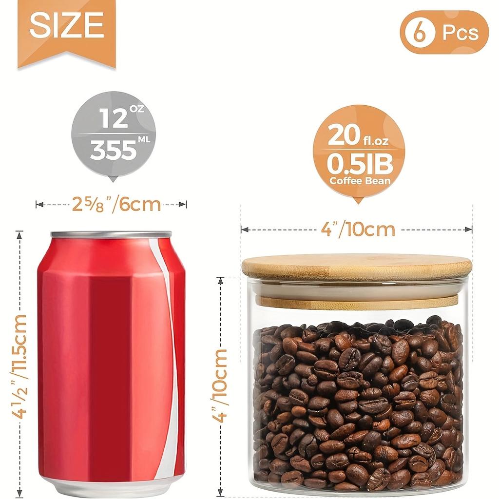 22oz Set Of 6 Glass Jars With Airtight Bamboo Lids Glass Kitchen Canisters Clear Container For Food Storage Of Dry Goods Cookie