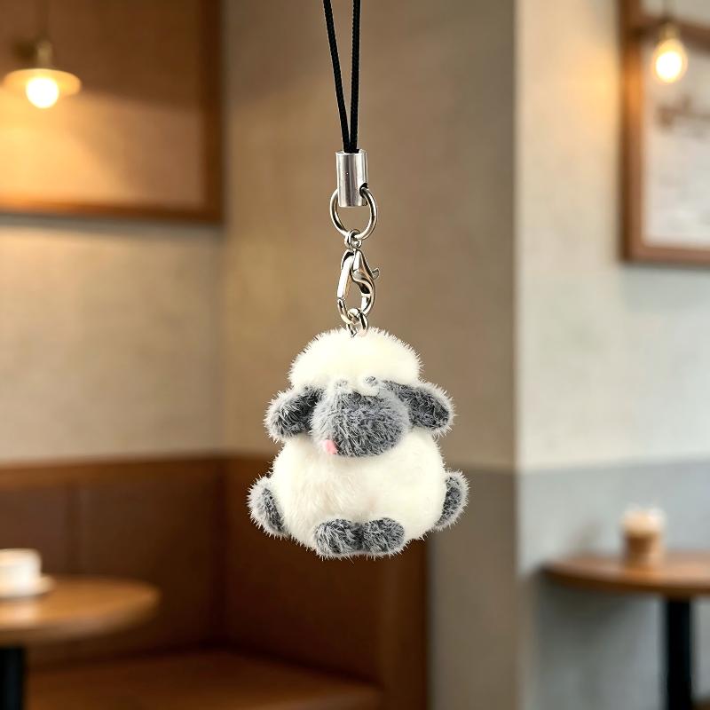 Cute Flocking Sheep Keychain For Women Mini Lamb Pendant Diy Handmade Bag Charms Phone Strap Car Key Accessories Gifts