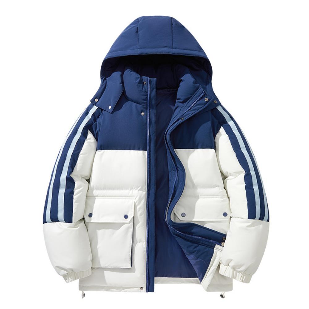 2025 Teen Warm Clothing Men's Winter Clothing Fake Two Pieces Thickened Hooded Trendy Brand Couple Simple Hundred Padded Clothes Men