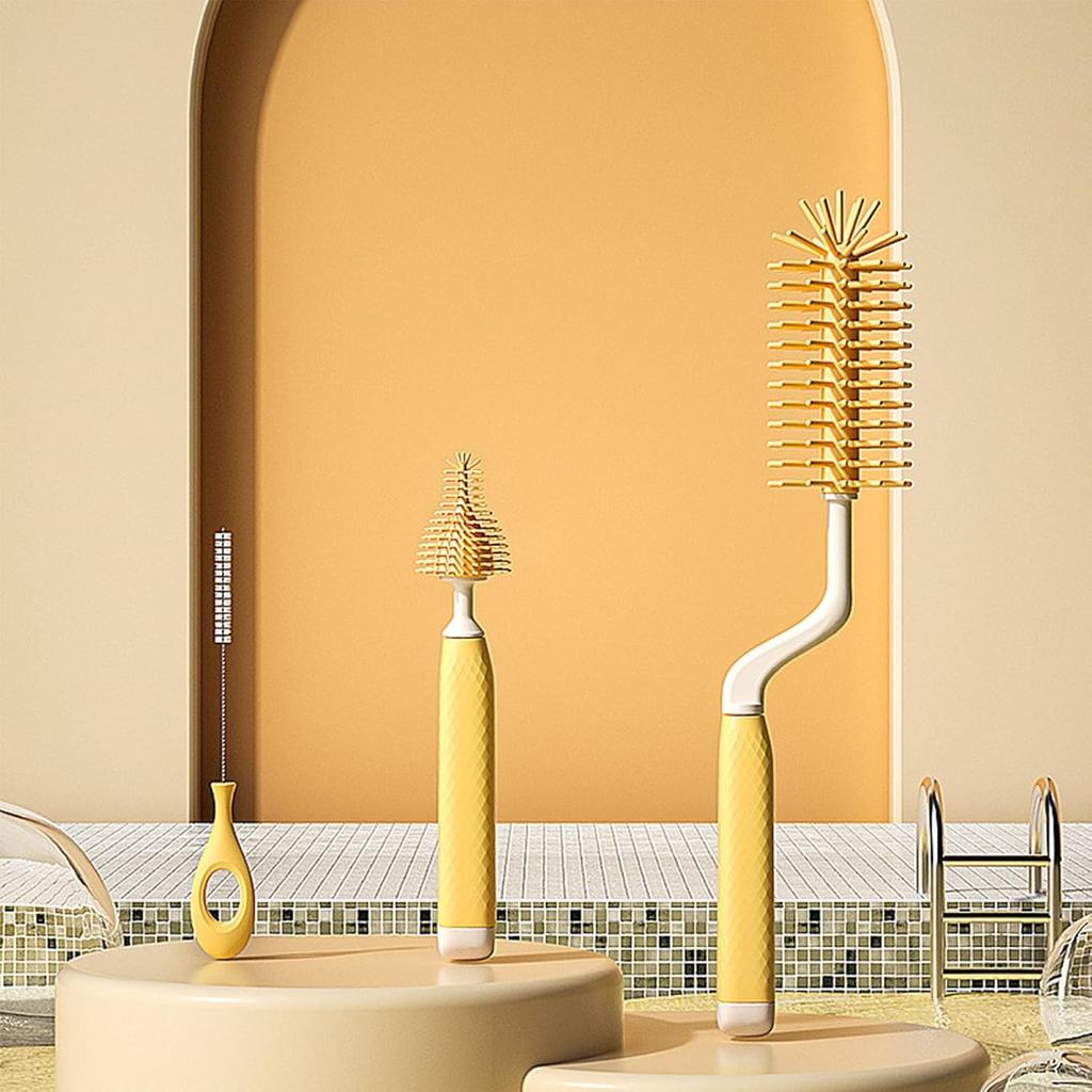 Baby Bottle Brush, Silicone Cleaning Brush Kit, Baby Bottle Cleaner & Nipple Brush & Straw Brush, Heat Silicone Fully Encased Brush, Baby Essentials