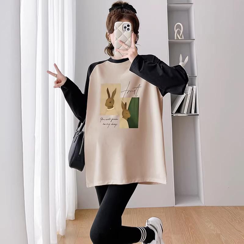

Plus Size White Maternity Long Sleeve Top - Spring/Autumn 2026 Loose Fit, Belly Covering, Discreet Pregnancy Style M [90-110 lbs]