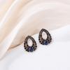 Elegant Women Vintage Style Fashion Blue Rhinestone Dangle Ear Stud Earrings Jewelry Water Droplets