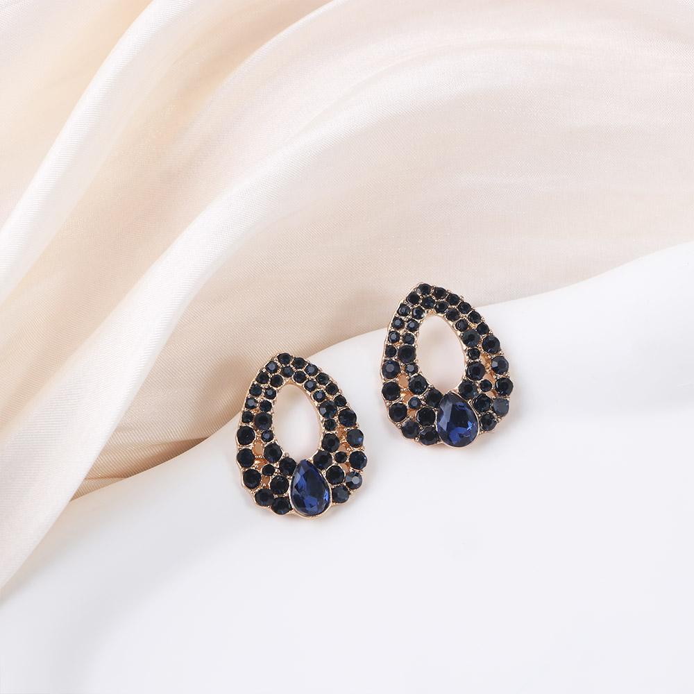 Elegant Women Vintage Style Fashion Blue Rhinestone Dangle Ear Stud Earrings Jewelry Water Droplets