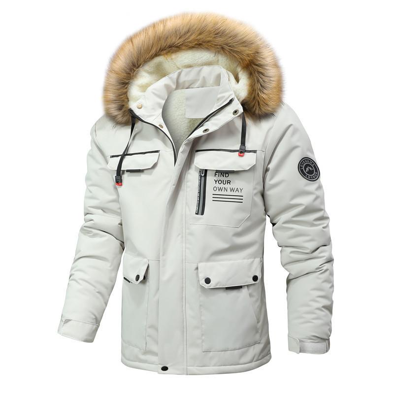 Men's Casual Jacket Parker Coat Autumn and Winter Hooded Men's Clothing Fleece Thickened Slim Fit Medium and Long