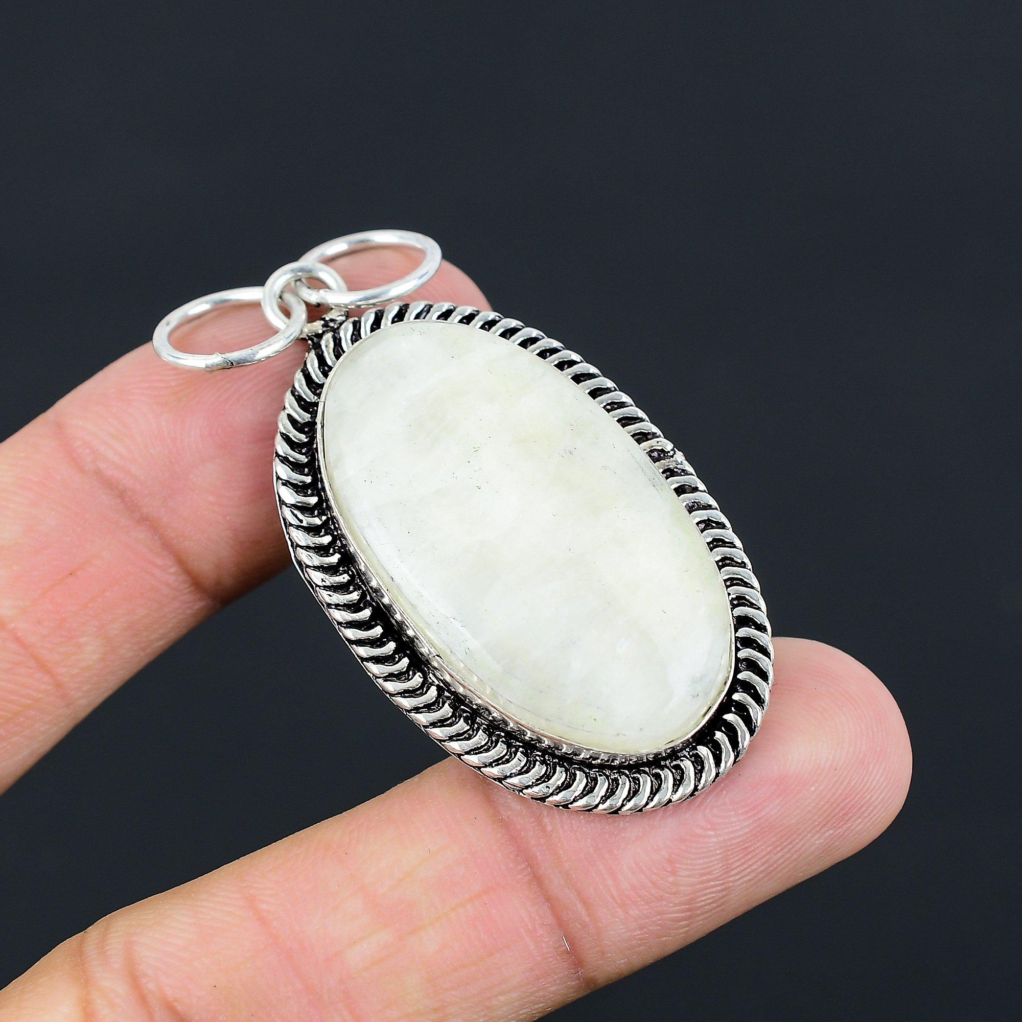 Daughters Day Deal 925 Sterling Silver Natural Rainbow Moonstone Wife Pendant