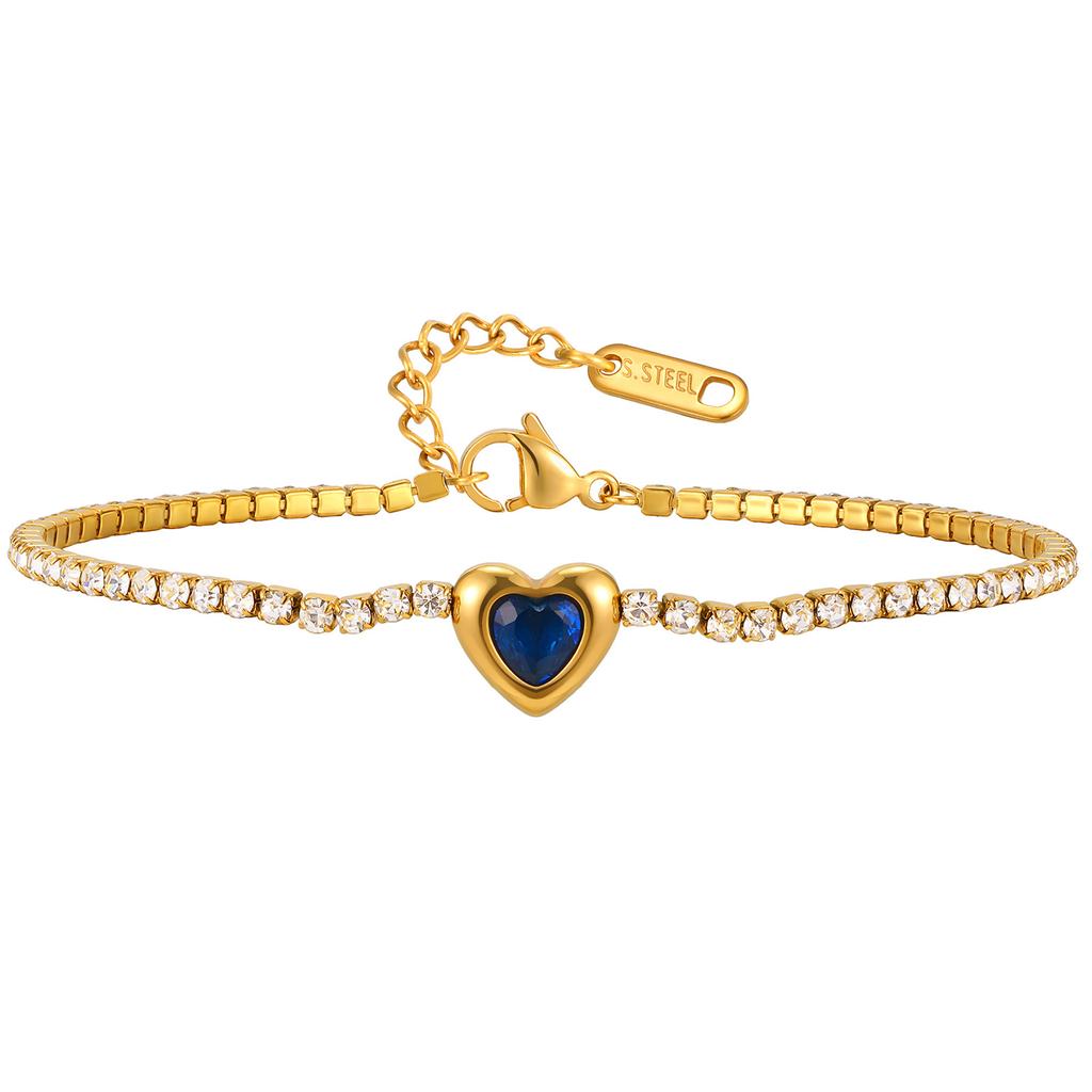 Edelstahl Tennis Kette Herzform Zirkonia Armband für Damen, Elegant 18K Gold Plated Verstellbar Wasserdicht Anlaufgeschützt